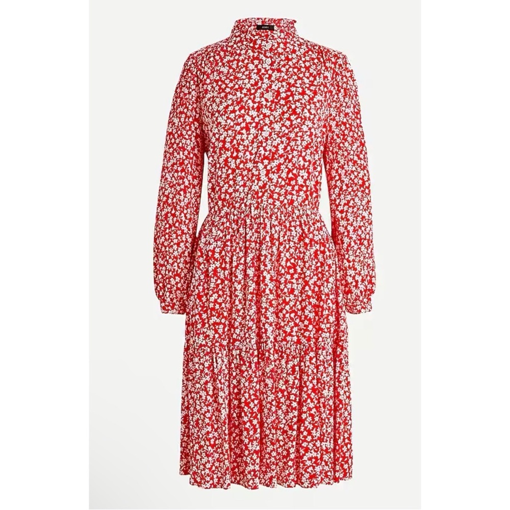 J. Crew Shirt Dress in Tossed Bouquet Print Red White Floral Size MediumTall